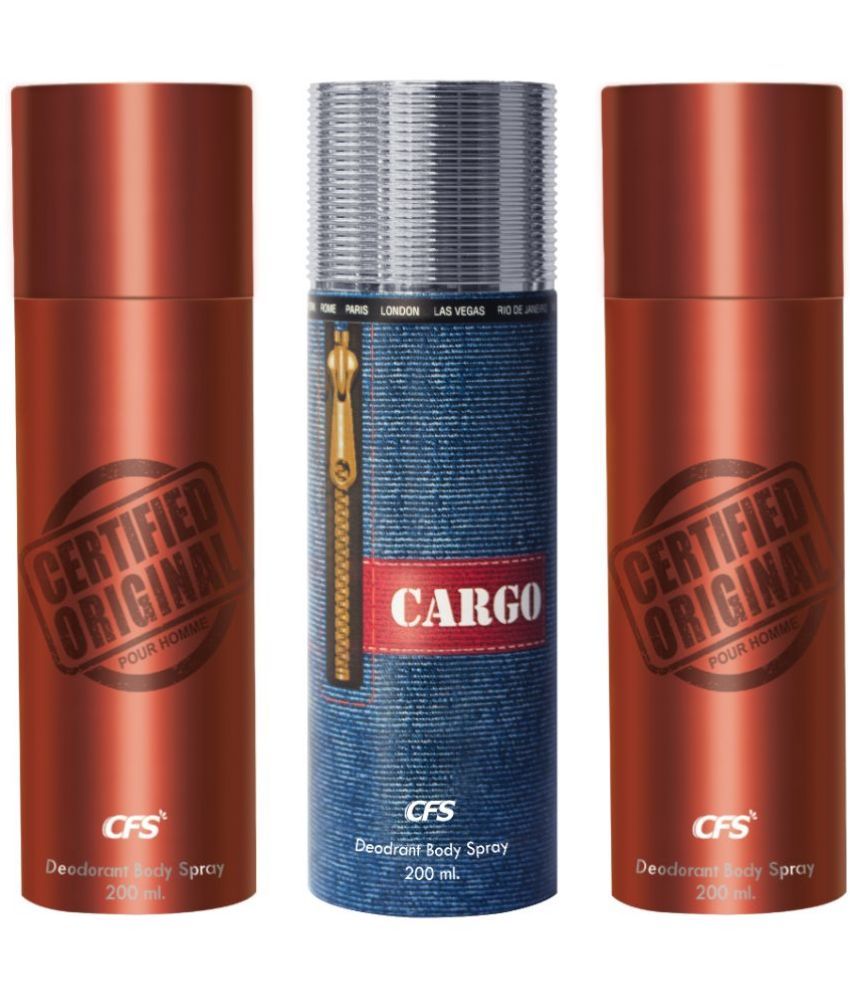     			CFS  Certified Brown, Ctfd Brwn & Cargo Blue Body Spray for Unisex 600 ml ( Pack of 3 )