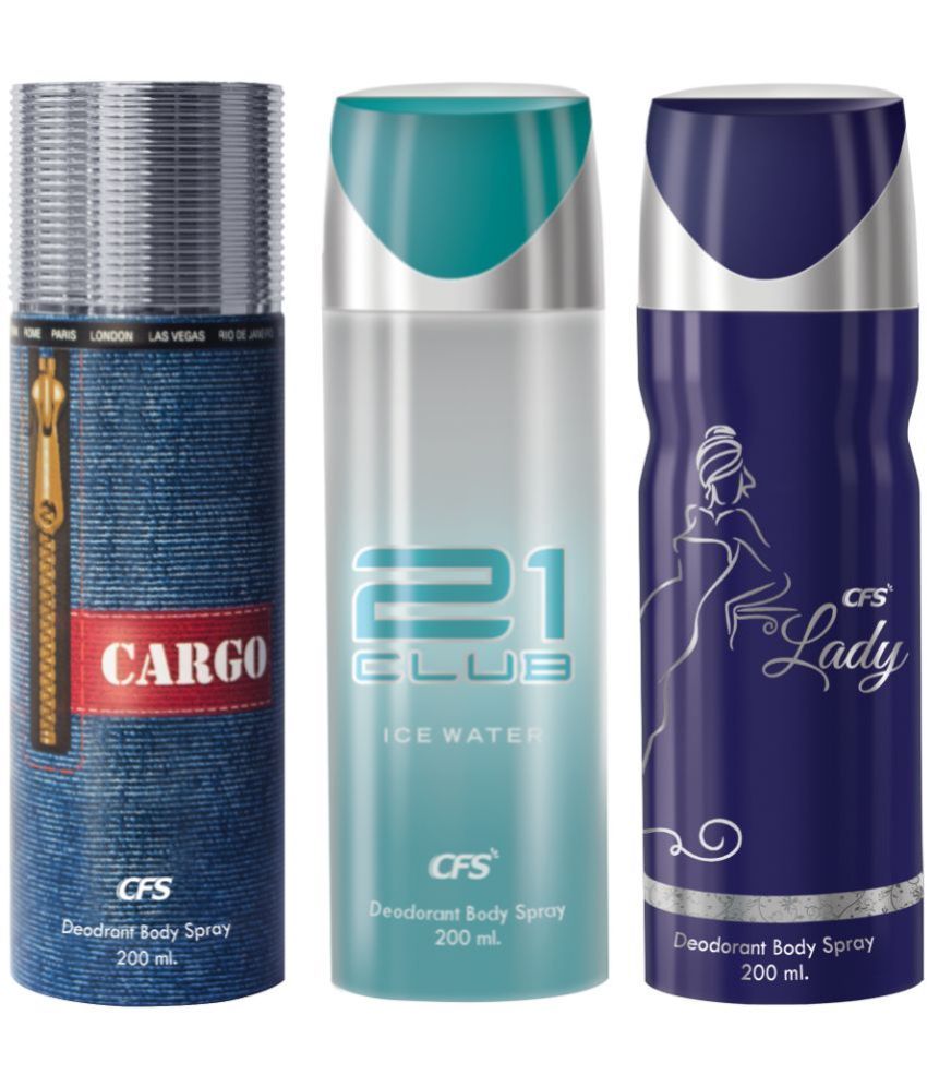     			CFS  Ice Water, Cargo Blue & Lady Deodorant Spray for Unisex 600 ml ( Pack of 3 )