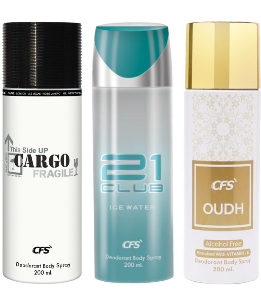     			CFS  Ice Water, Cargo White & Oudh White Body Spray for Unisex 600 ml ( Pack of 3 )