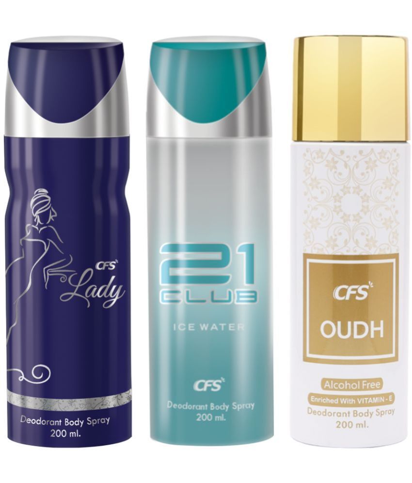     			CFS  Ice Water, Lady & Oudh White Body Spray for Unisex 600 ml ( Pack of 3 )