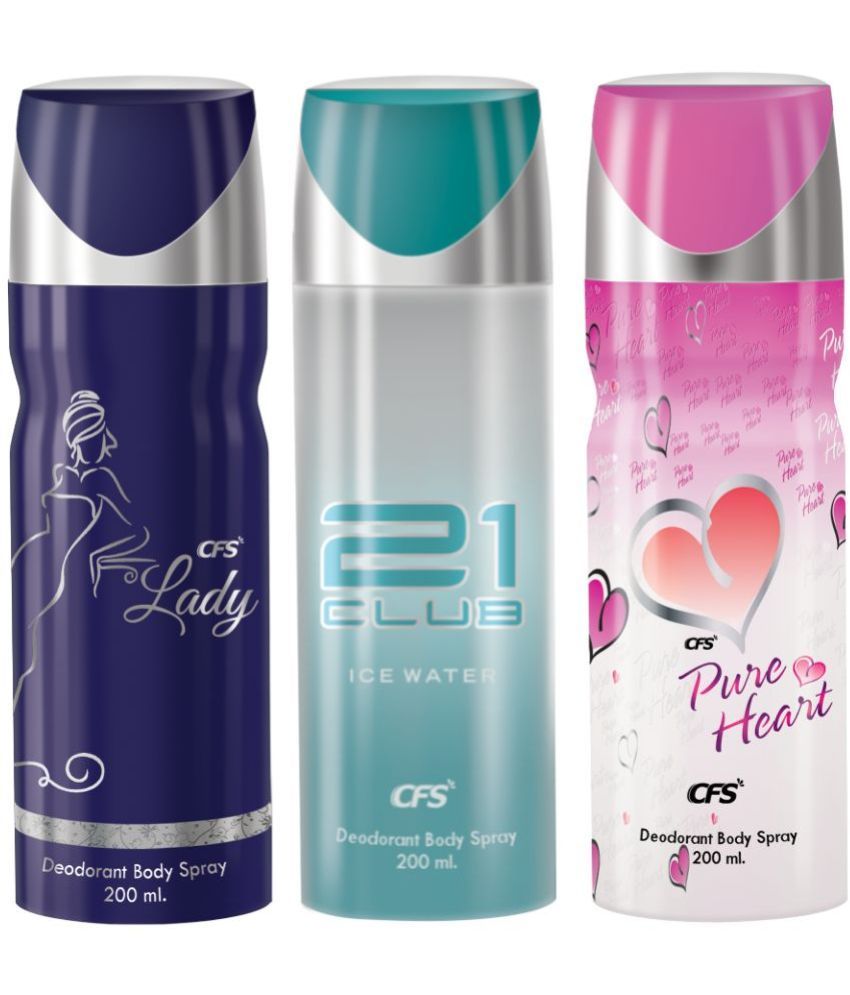     			CFS  Ice Water, Lady & Pure Heart Pink Deodorant Spray for Unisex 600 ml ( Pack of 3 )