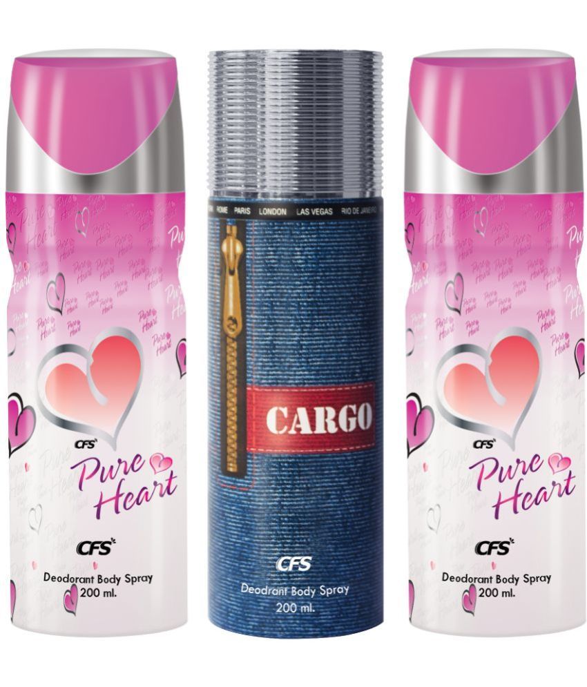     			CFS  Pure Heart Pink 2pc & Cargo Blue Deodorant Spray for Unisex 600 ml ( Pack of 3 )