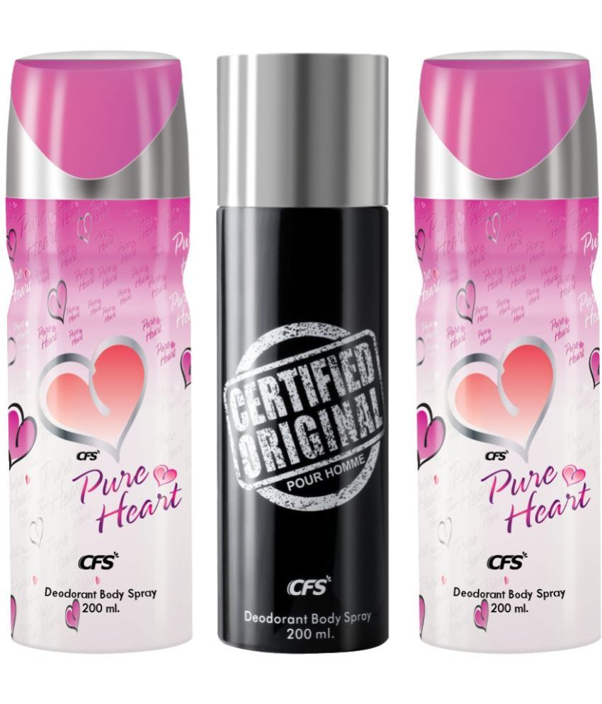     			CFS  Pure Heart Pink 2pc & Certified Black Deodorant Spray for Unisex 600 ml ( Pack of 3 )