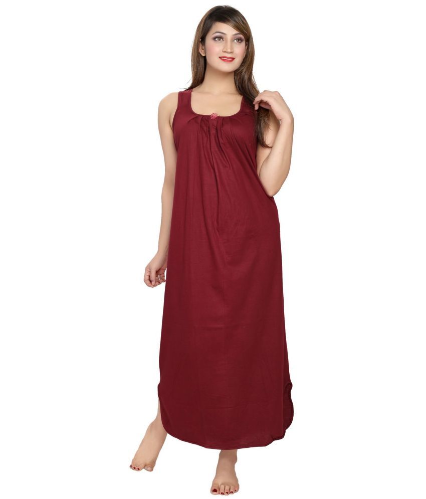     			Cinco Maroon Cotton Blend Women's Nightwear Night Dress ( Pack of 1 )