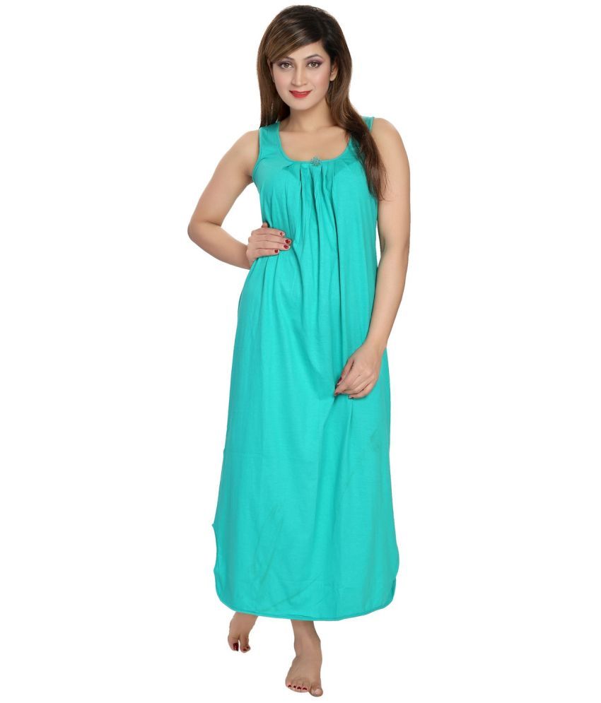     			Cinco Sea Green Cotton Blend Women's Nightwear Night Dress ( Pack of 1 )