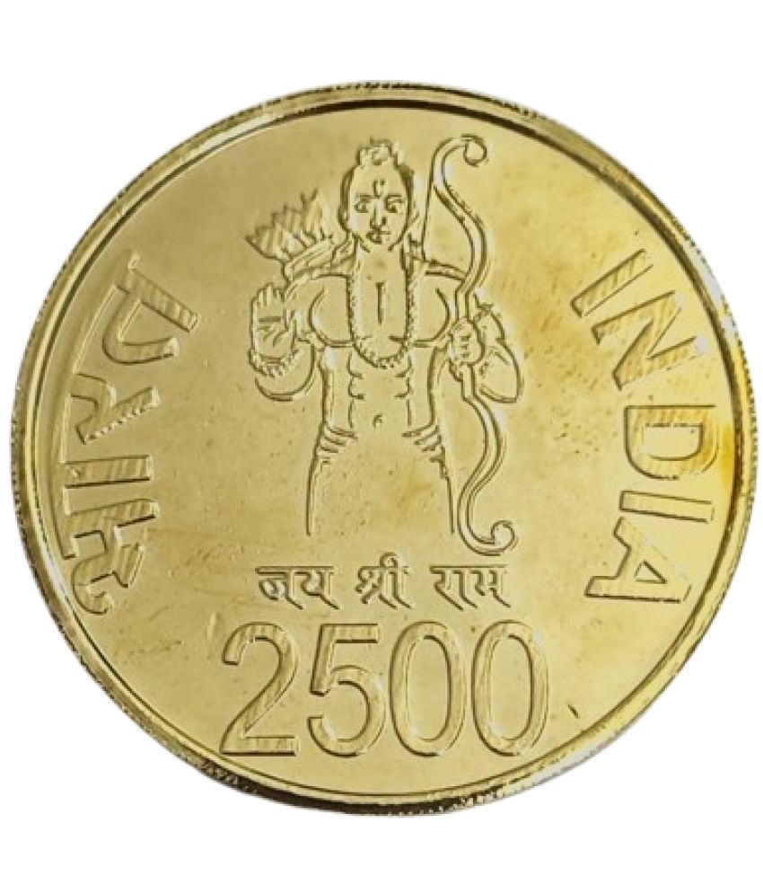     			Extreme Rare 2500 Rupees Ram Mandir Ayodha 2024 Special Ram Mandir Edition UNC Gold Plated Coin