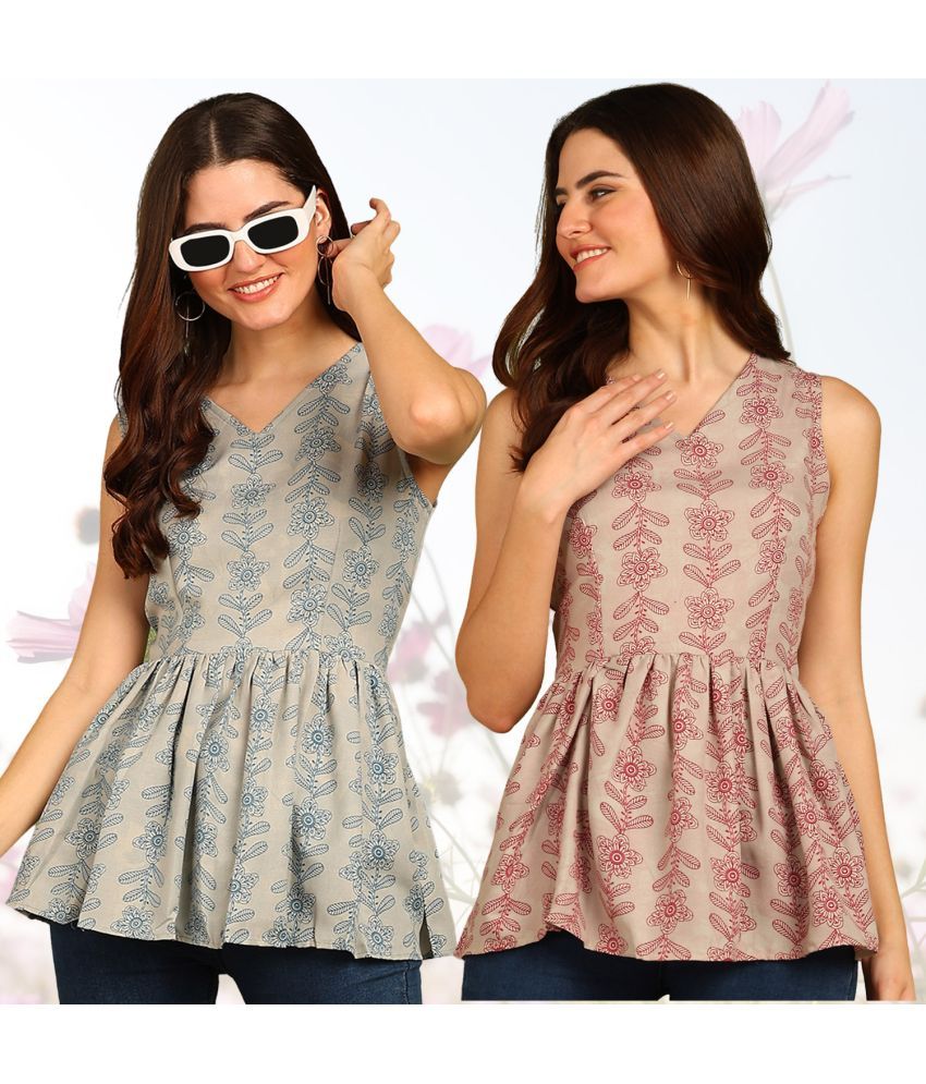     			Hiva Trendz Multicolor Rayon Women's Peplum Top ( Pack of 2 )