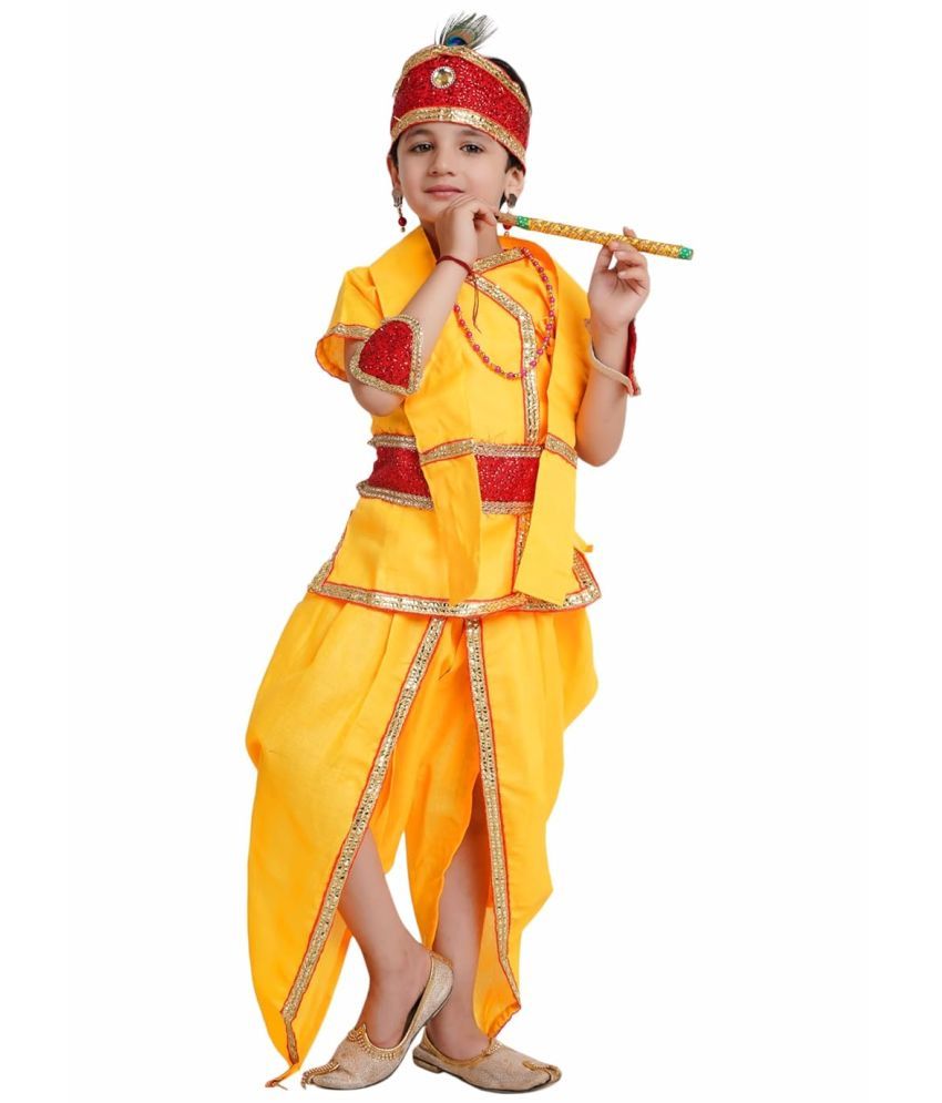     			Kaku Fancy Dresses Baby Krishna Dress Cotton Fabric, Krishna Leela Costume With Accessories For Boys & Girls, 1.5-2 Years