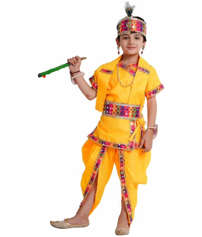     			Kaku Fancy Dresses Krishna Dress Cotton Fabric For Kids, Krishna Leela Costume With Accessories For Boys & Girls, 1 Years