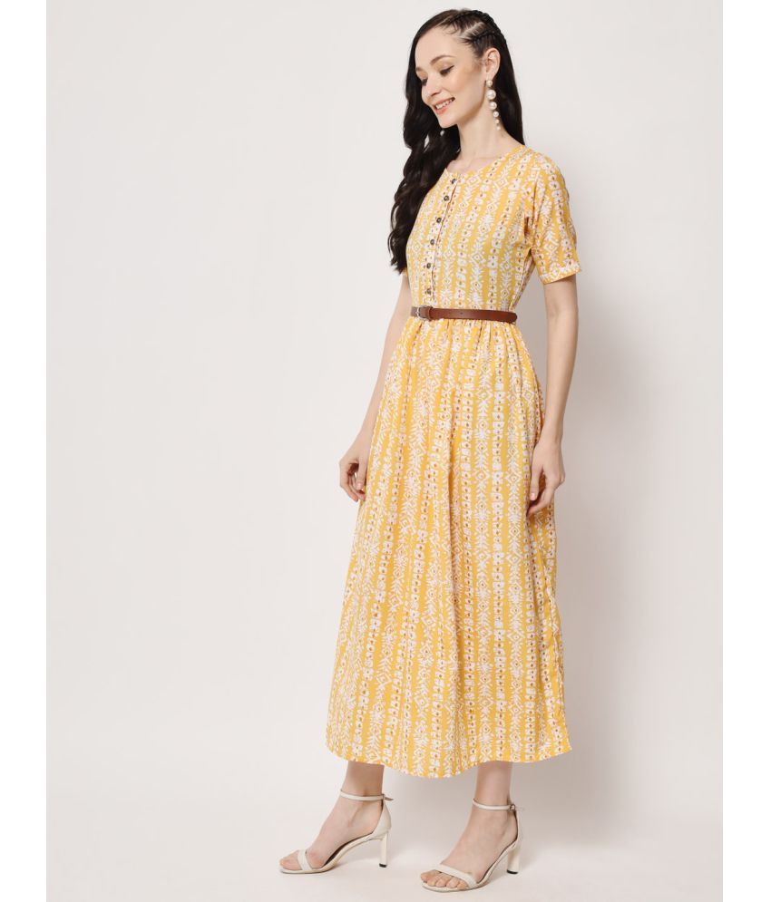     			Kannan Rayon Printed Midi Women's Fit & Flare Dress - Yellow ( Pack of 1 )