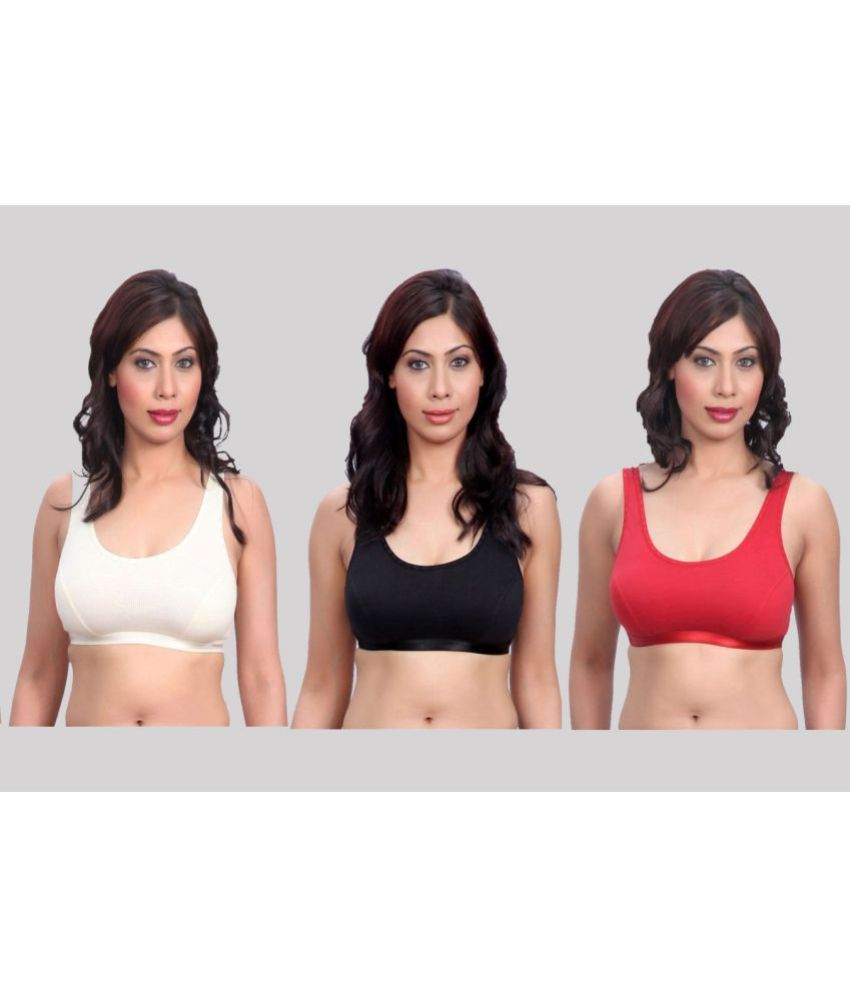     			Kiran Enterprises Multicolor Cotton Non Padded Women's Sports Bra ( Pack of 3 )