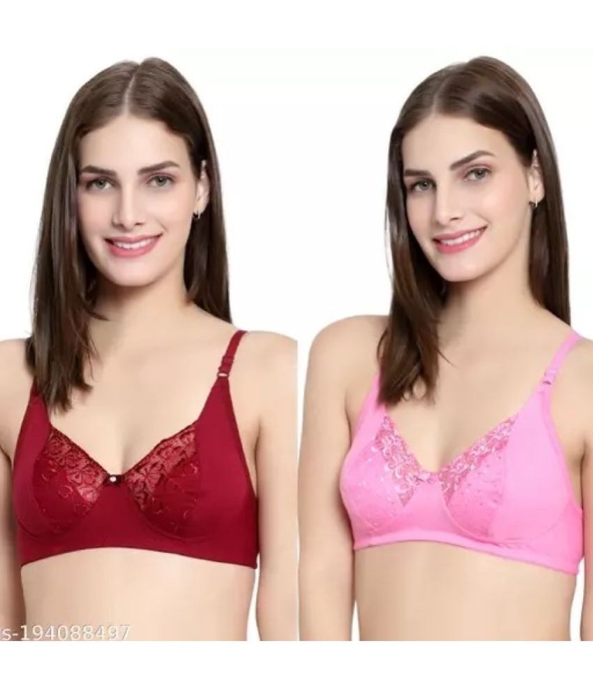     			Kiran Enterprises Multicolor Lace Non Padded Women's Everyday Bra ( Pack of 2 )