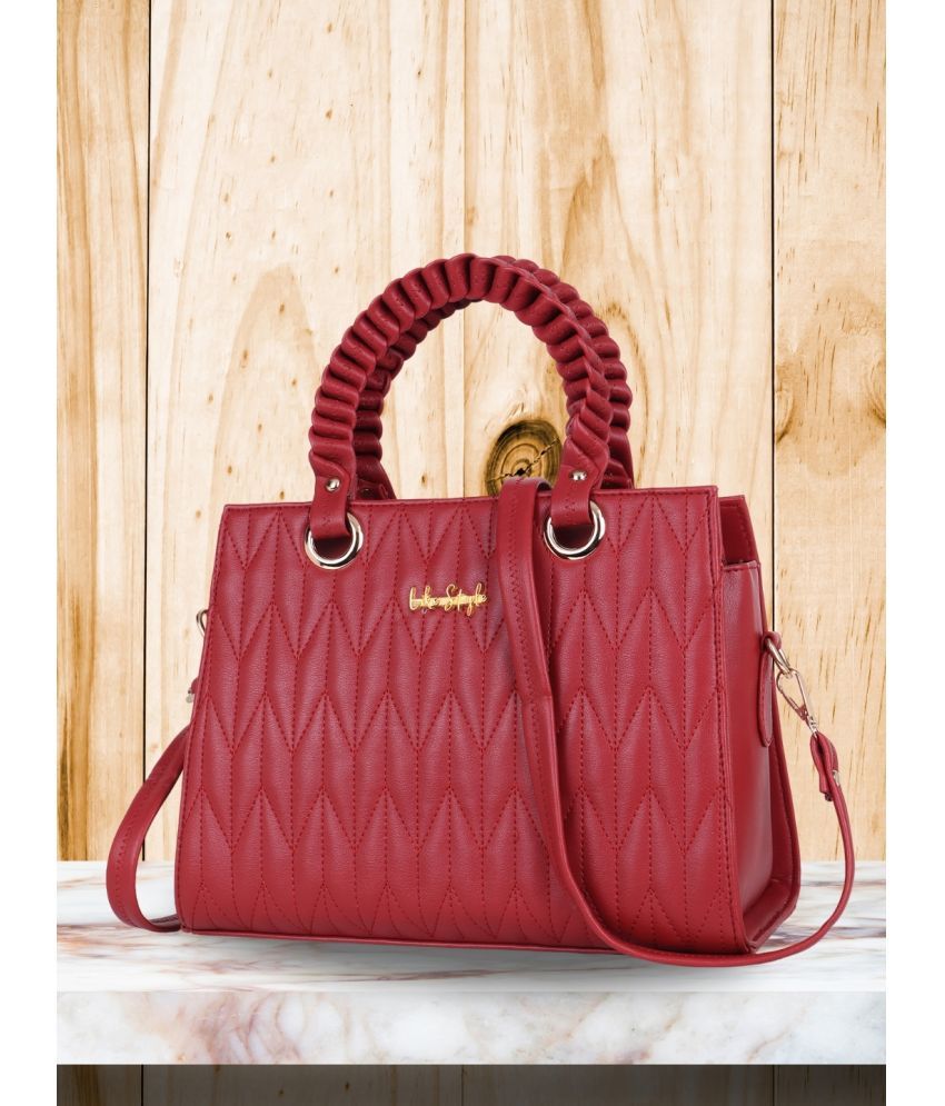     			LIKE STYLE Maroon PU Handheld Bag