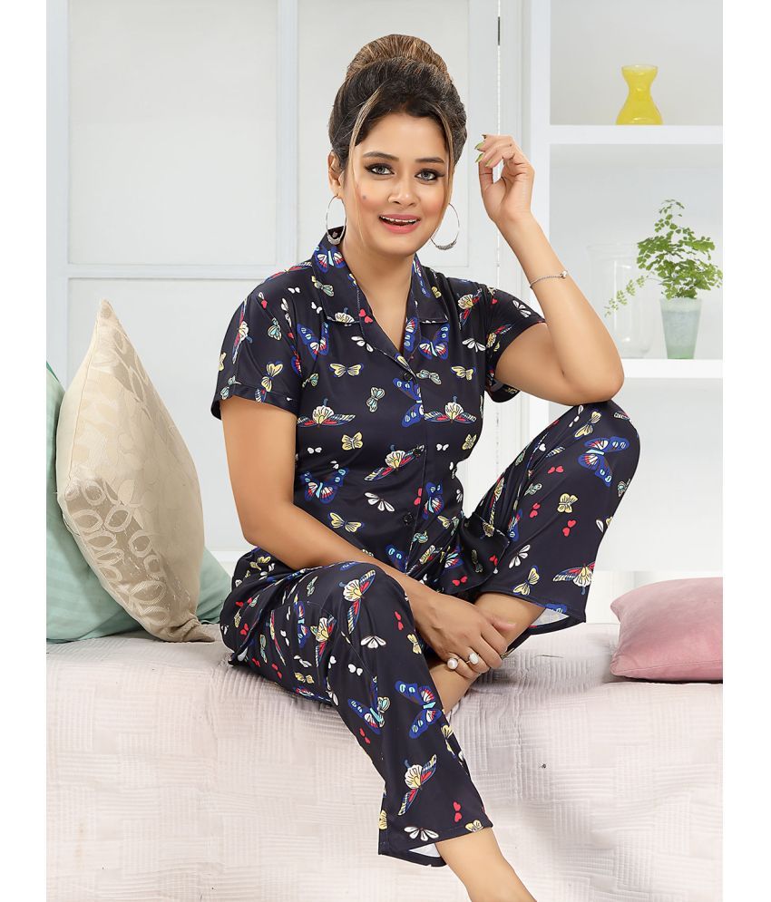     			Ladyvenom Navy Blue Satin Women's Nightwear Nightsuit Sets ( Pack of 2 )