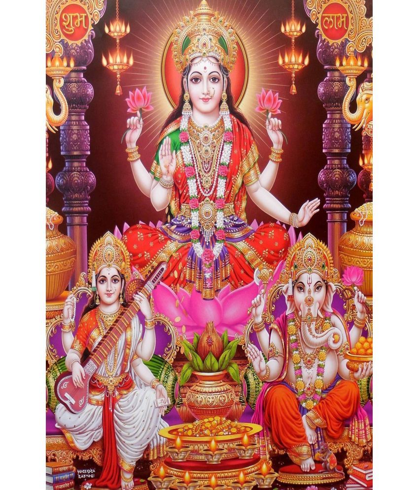     			Manas Lakshmi, Ganesha, Saraswati Mata Religious Wallpaper ( 60 X 90 ) cm (Pack of 1)