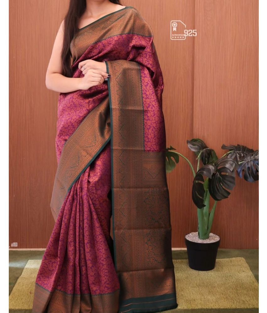     			Semore Art Silk Printed Saree With Blouse Piece - Wine ( Pack of 1 )