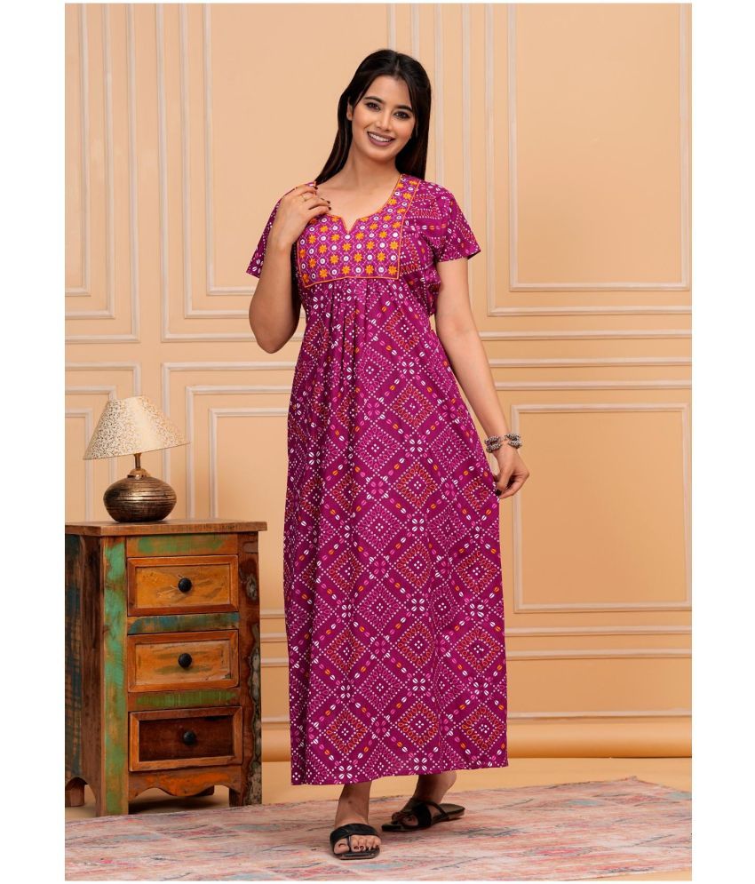     			Shri Krishna Fabric Purple Cotton Women's Nightwear Nighty & Night Gowns ( Pack of 1 )