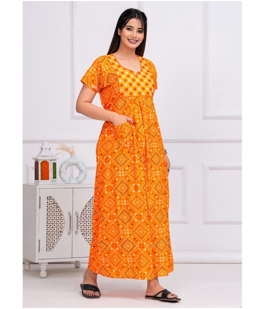     			Shri Krishna Fabric Yellow Cotton Women's Nightwear Nighty & Night Gowns ( Pack of 1 )