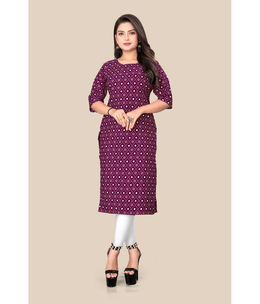     			Sukhvilas Fashion Crepe Printed Straight Women's Kurti - Purple ( Pack of 1 )