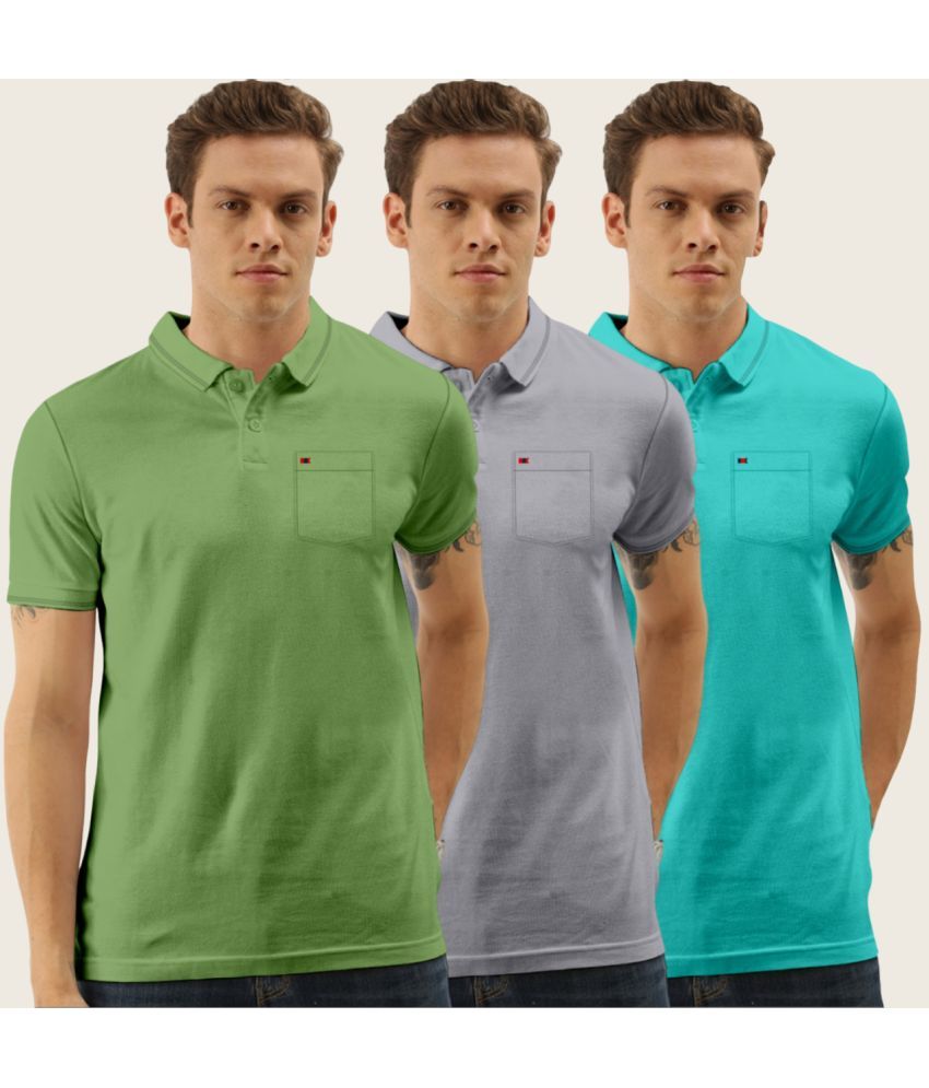     			TAB91 Cotton Blend Slim Fit Solid Half Sleeves Men's Polo T Shirt - Grey ( Pack of 3 )