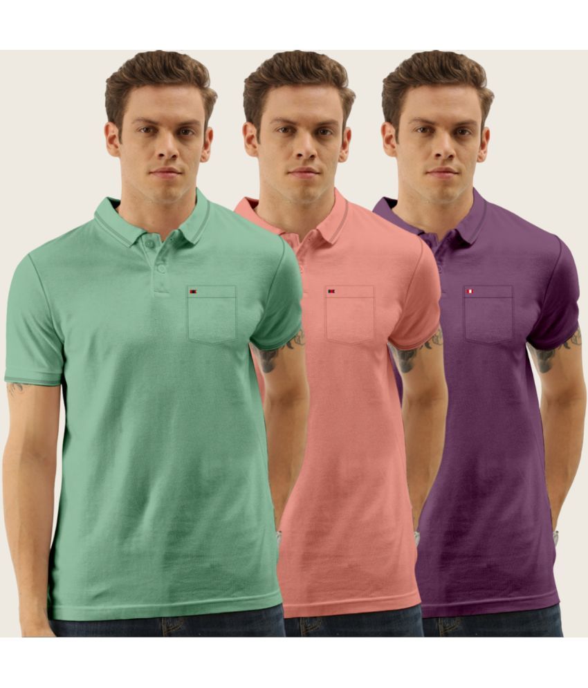     			TAB91 Cotton Blend Slim Fit Solid Half Sleeves Men's Polo T Shirt - Pink ( Pack of 3 )