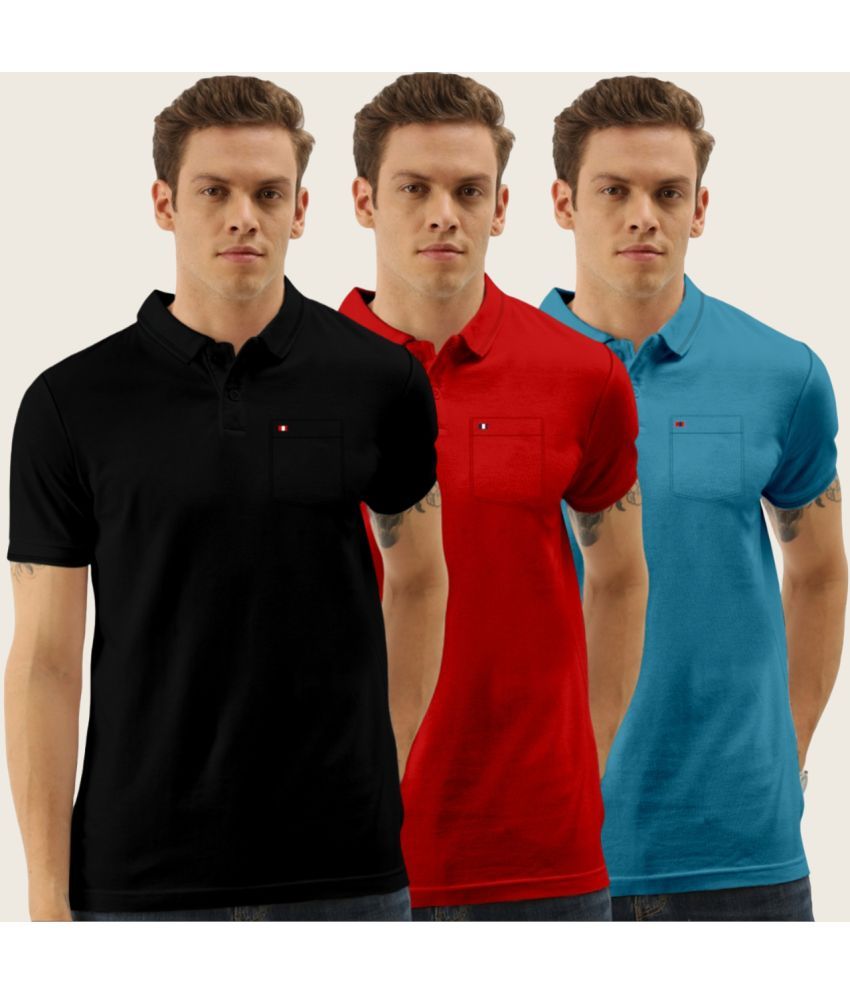     			TAB91 Cotton Blend Slim Fit Solid Half Sleeves Men's Polo T Shirt - Black ( Pack of 3 )