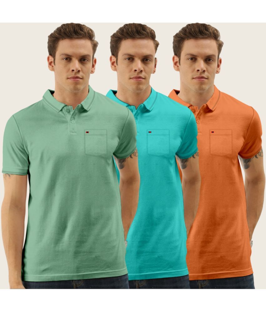     			TAB91 Cotton Blend Slim Fit Solid Half Sleeves Men's Polo T Shirt - Light Blue ( Pack of 3 )