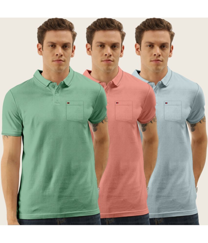     			TAB91 Pack of 3 Cotton Blend Slim Fit Solid Half Sleeves Men's Polo T Shirt ( Dark Green )