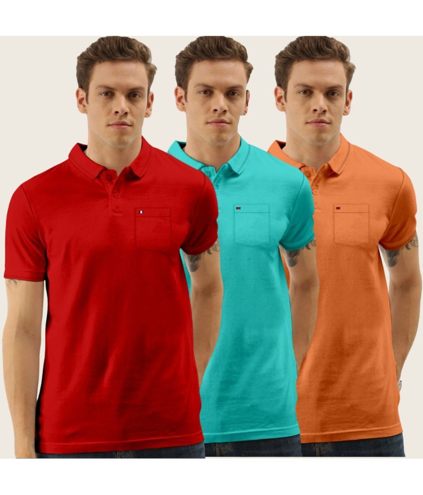     			TAB91 Pack of 3 Cotton Blend Slim Fit Solid Half Sleeves Men's Polo T Shirt ( Aqua )