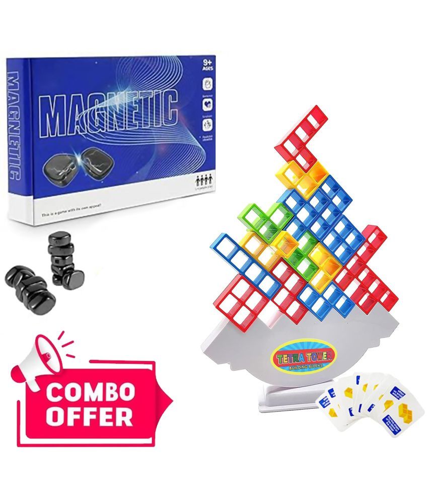     			TOY DEKHO Combo Of 32 Pcs TETTRAA TOWER Game & Magnetic Chess Game Set For Kids Adults.