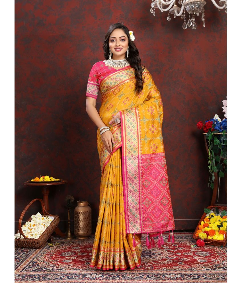     			ofline selection Organza Woven Saree With Blouse Piece - Yellow ( Pack of 1 )