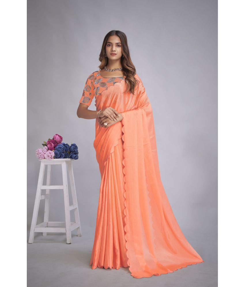     			A TO Z CART Chiffon Embellished Saree With Blouse Piece - Orange ( Pack of 1 )