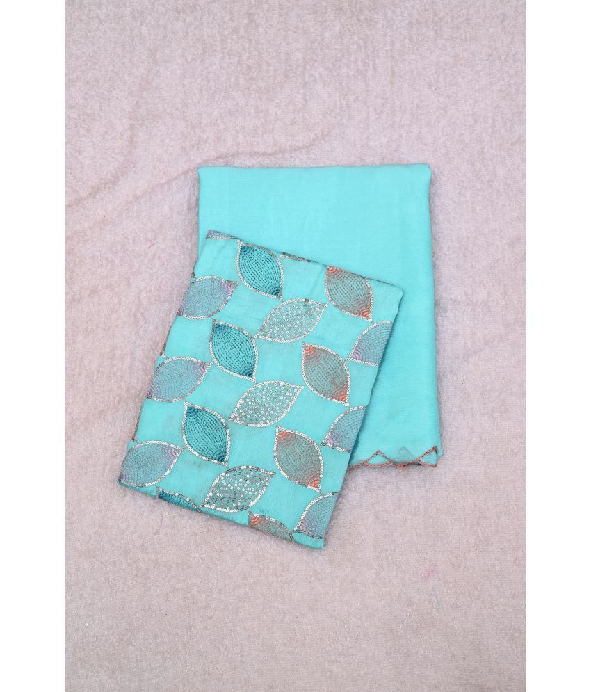     			A TO Z CART Chiffon Embellished Saree With Blouse Piece - Turquoise ( Pack of 1 )