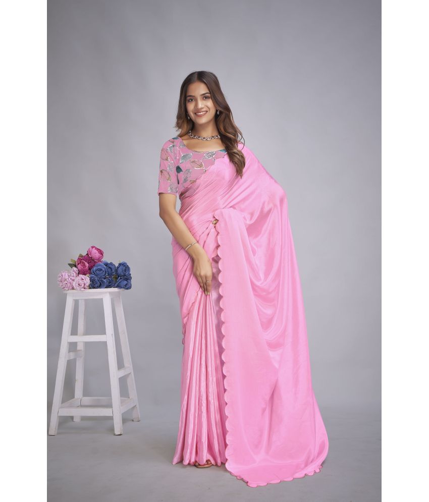     			A TO Z CART Chiffon Embellished Saree With Blouse Piece - Pink ( Pack of 1 )