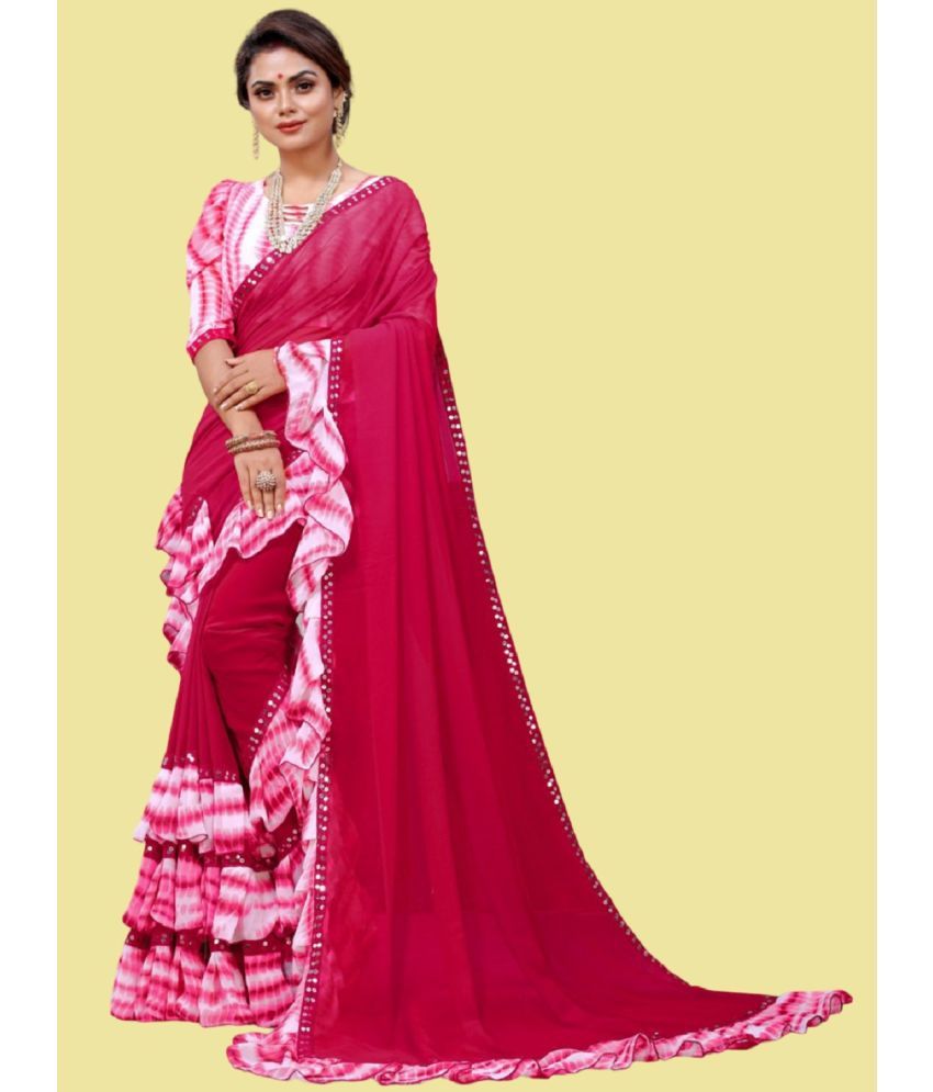     			A TO Z CART Georgette Embellished Saree With Blouse Piece - Pink ( Pack of 1 )