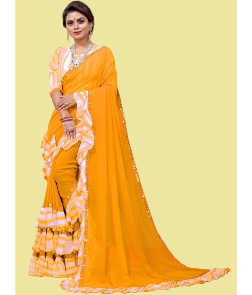     			A TO Z CART Georgette Embellished Saree With Blouse Piece - Yellow ( Pack of 1 )