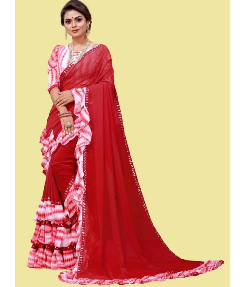     			A TO Z CART Georgette Embellished Saree With Blouse Piece - Red ( Pack of 1 )