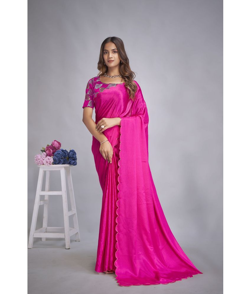     			Aika Chiffon Embellished Saree With Blouse Piece - Fluorescent Pink ( Pack of 1 )