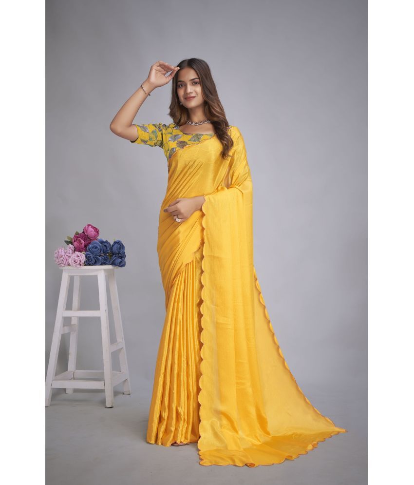     			Aika Chiffon Embellished Saree With Blouse Piece - Yellow ( Pack of 1 )