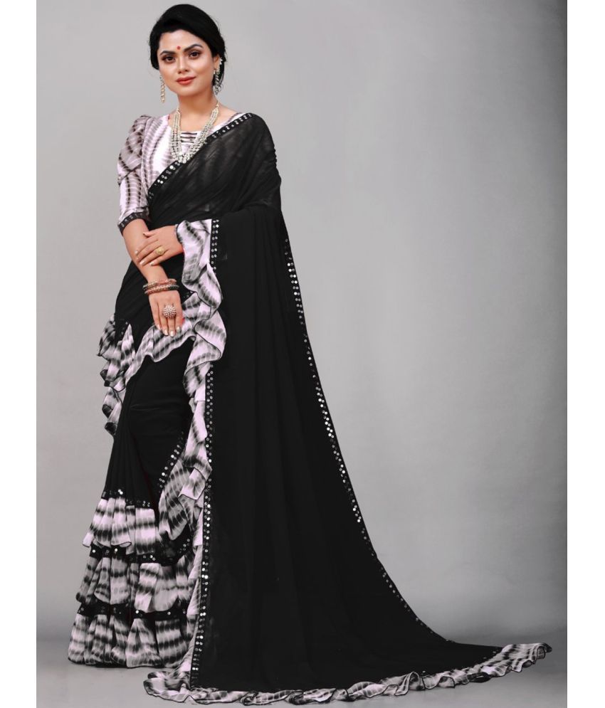     			Aika Georgette Embellished Saree With Blouse Piece - Black ( Pack of 1 )