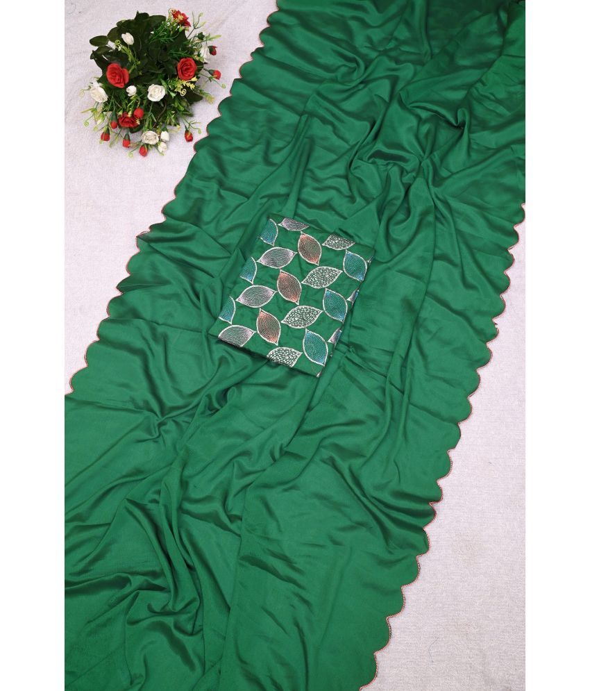     			Apnisha Chiffon Embellished Saree With Blouse Piece - Green ( Pack of 1 )