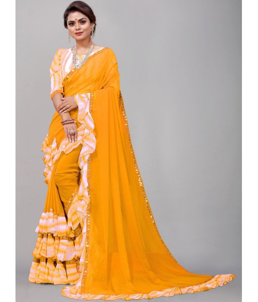     			Apnisha Georgette Embellished Saree With Blouse Piece - Yellow ( Pack of 1 )