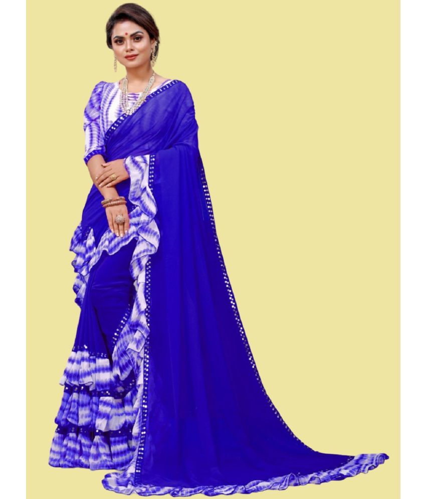     			Apnisha Georgette Embellished Saree With Blouse Piece - Blue ( Pack of 1 )