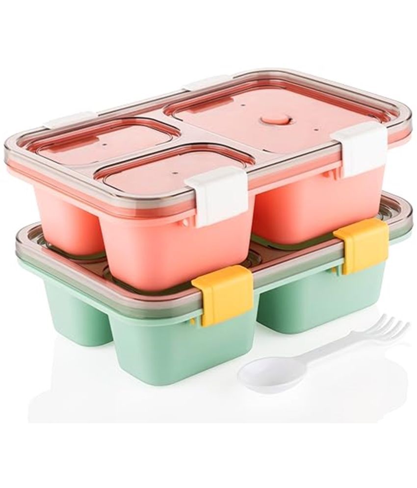     			Dark Sun Kitchenware 3 Compartment School/ College Plastic Lunch Box 2 - Container ( Pack of 2 )