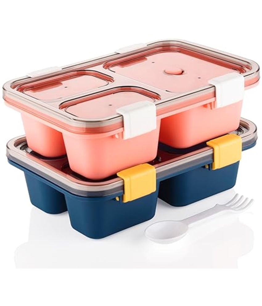     			Dark Sun Kitchenware 3 Compartment School / Office Plastic Lunch Box 2 - Container ( Pack of 2 )