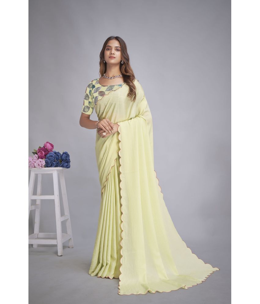     			JULEE Chiffon Embellished Saree With Blouse Piece - Sea Green ( Pack of 1 )