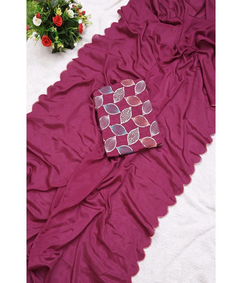     			JULEE Chiffon Embellished Saree With Blouse Piece - Wine ( Pack of 1 )