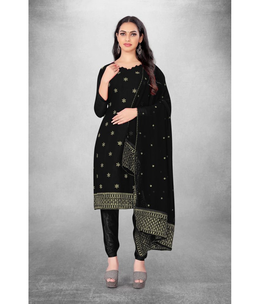     			JULEE Unstitched Georgette Embroidered Dress Material - Black ( Pack of 1 )