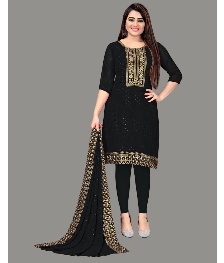     			JULEE Unstitched Georgette Embroidered Dress Material - Black ( Pack of 1 )