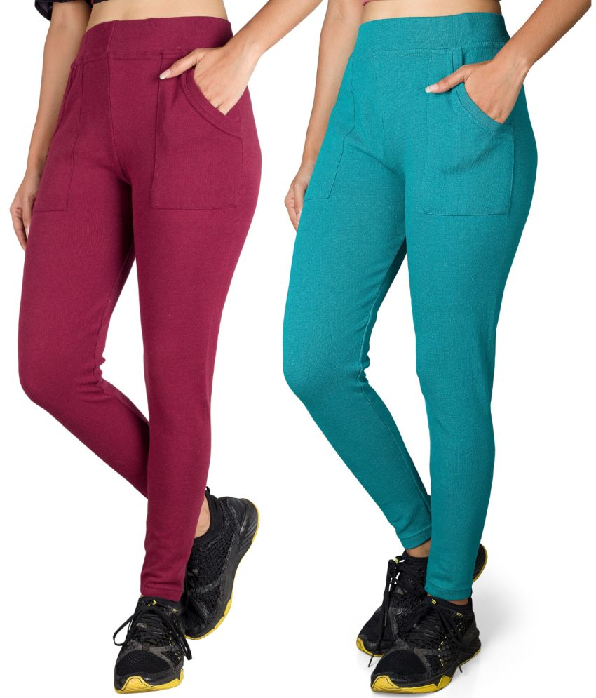     			KARARO JEGGINGS - Cotton Blend Skinny Fit Maroon Women's Jeggings ( Pack of 2 )